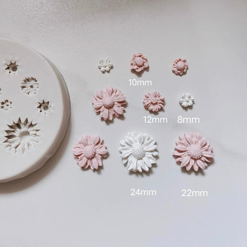 meeeyya Flower Polymer Clay Molds, 2Pcs Polymer Clay Molds for Jewelry Making, Daisy Sunflower Rose Miniature Silicone Molds (13Daisy) - Image 5